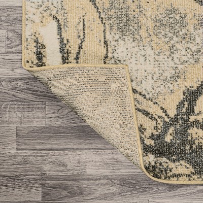Gold and Gray Abstract Flat Woven Reversible Rug, 3 x 5