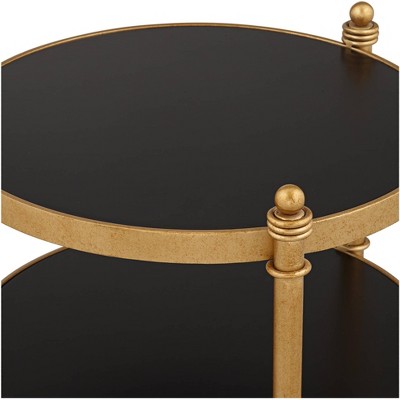 Cason Glam-Luxe Black and Gold Round Three-Tier Side Table