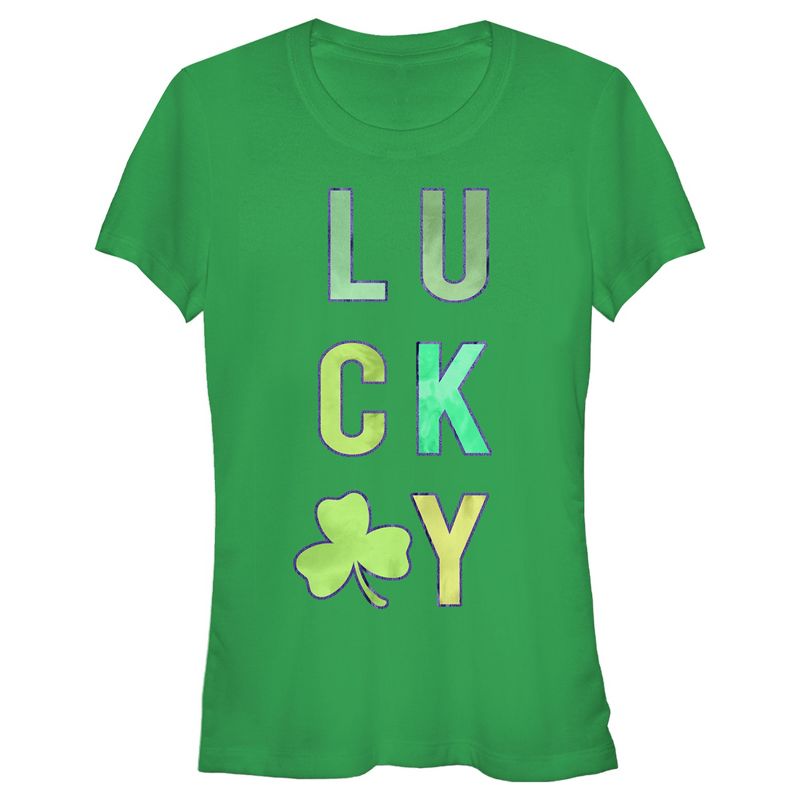 Juniors Womens Lost Gods St. Patrick's Day Lucky Tie-Dye Fill T-Shirt, 1 of 5