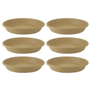 The HC Companies Non Fading 21 Inch Plastic All Weather Indoor Outdoor Planter Saucer Draining Tray for Classic Flower Pot Planters, Sandstone, 6 Pack - 1 of 2