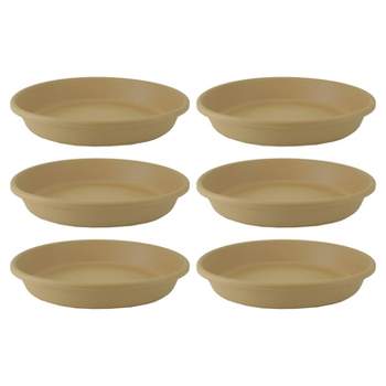 The HC Companies Non Fading 21 Inch Plastic All Weather Indoor Outdoor Planter Saucer Draining Tray for Classic Flower Pot Planters, Sandstone, 6 Pack