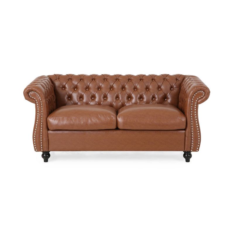 Silverdale Traditional Chesterfield Loveseat Cognac Brown/Dark Brown - Christopher Knight Home, 1 of 8