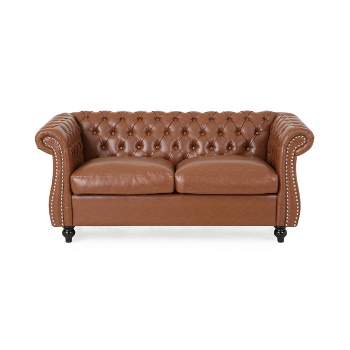 Silverdale Traditional Chesterfield Loveseat Cognac Brown/Dark Brown - Christopher Knight Home