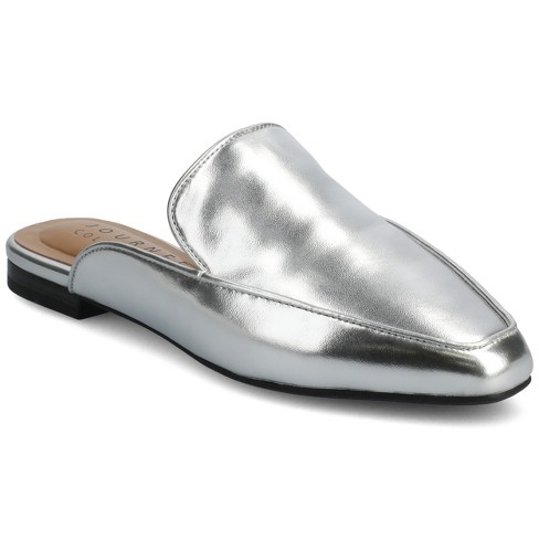 Journee Womens Akza Slip On Square Toe Mules Flats, Silver 8.5 : Target