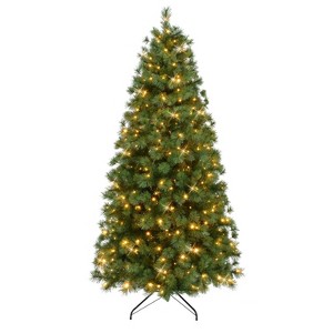 Puleo 7.5' Pre-Lit Artificial Vermont Pine Christmas Tree with 300 Dual Function LED Lights - 1 of 4