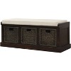 Whisen Rustic Storage Bench with Removable Cushion and 3 Removable Fabric Basket - 3 of 4