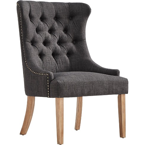 Calderon Upholstered Button Tufted Wingback Chair Dark Gray Linen