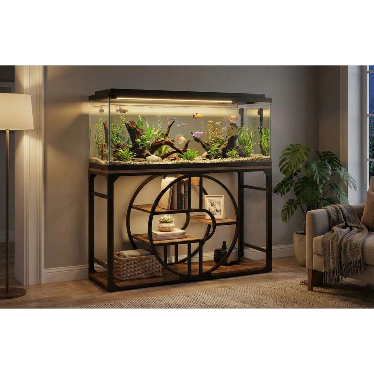 52'' Metal Aquarium Stand with Power Outlets, Cabinet for Fish Tank Accessories Storage - Suitable for Fish Tank Stand, Turtle, Reptile Terrarium - thumbnail 8
