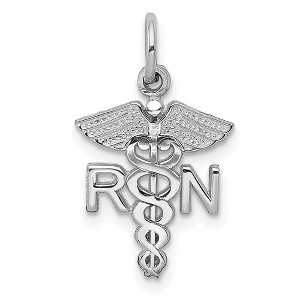 Black Bow Jewelry 14k White Gold Small RN Caduceus Charm - 1 of 4