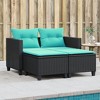 vidaXL Black Poly Rattan 2-Seater Patio Sofa with Comfort Stools - Weather-Resistant Outdoor Furniture with Blue Cushions and Easy-Wash Covers - 2 of 4