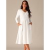 Seta T Women's Fall Faux Wrap V Neck Puff Long Sleeve Midi Swing Dress - image 3 of 4