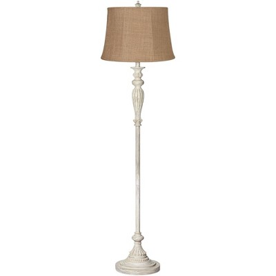 360 Lighting Vintage Chic Floor Lamp Antique White Natural Burlap Fabric Drum Shade for Living Room Reading Bedroom Office