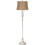 360 Lighting Vintage Chic Floor Lamp 60" Tall Antique White Washed Natural Burlap Fabric Drum Shade for Living Room Reading Bedroom Office