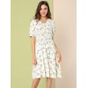 INSPIRE CHIC Women's Vintage Floral Peter Pan Collar High Waist Puff Sleeve A-line Midi Dress - 3 of 4