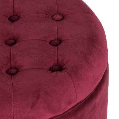 Elegant Tufted Round Velvet Ottoman with Dark Walnut Legs