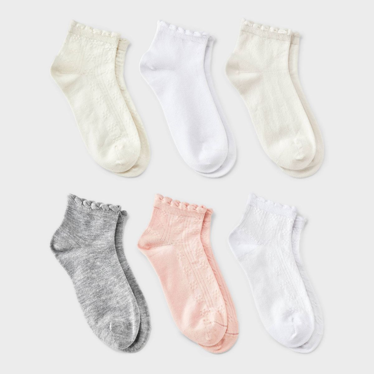 Girls' 6pk Pointelle Scallop Edge Ankle Dress Socks - Cat & Jack™