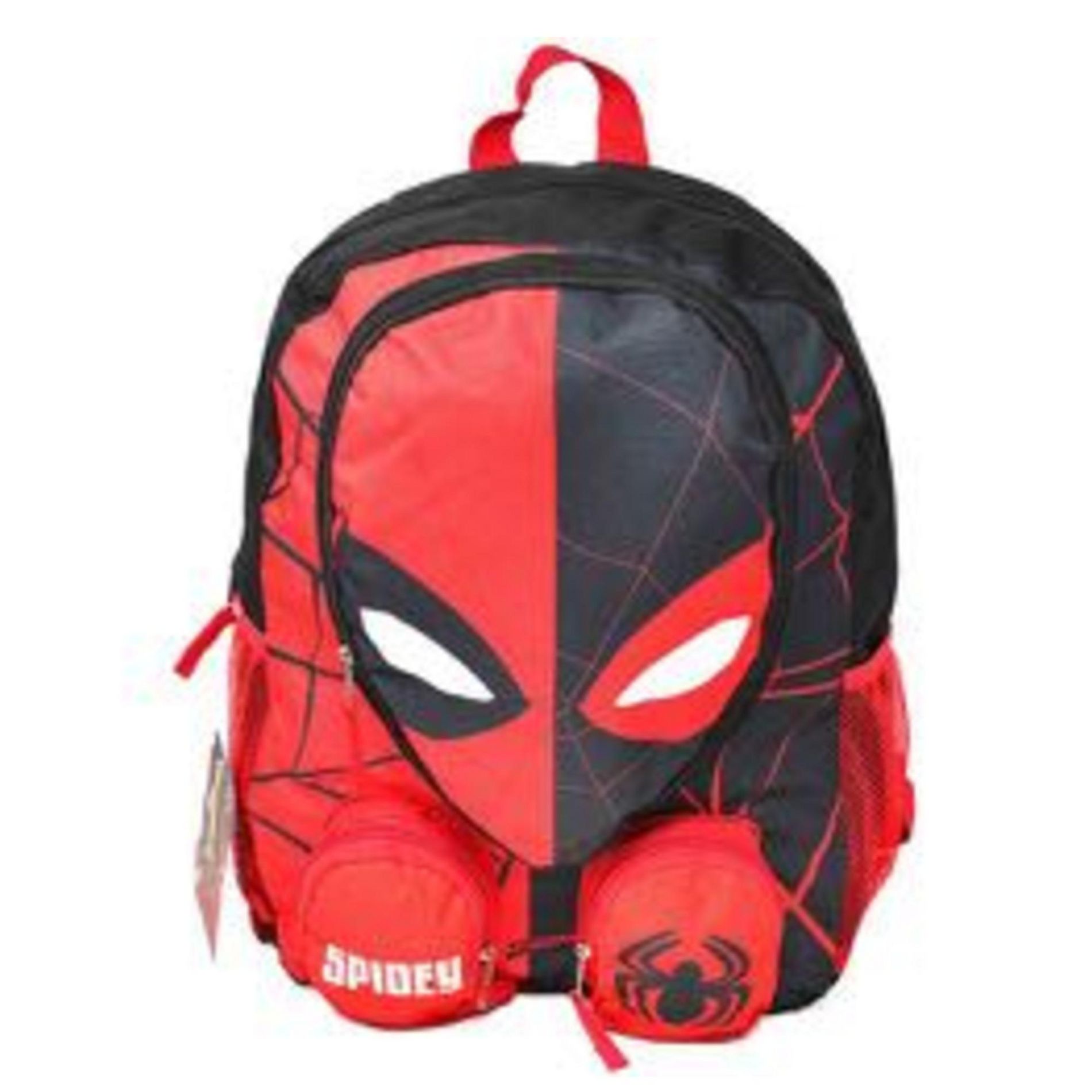 Spiderman Head Kids Backpack 16" for School Bookbag for Boys ages 3+, with 3 front pockets