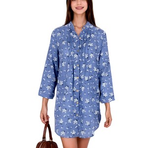 Anna-Kaci Women's Plus Size Shirts Casual Loose Long Sleeve Button Down Floral Print Hollow Blouse Tops - 1 of 4