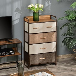 Resenkos Dresser, Chest Organizer Unit,5-Drawer Fabric Dresser Tower, 4-Tier Storage Organizer With Steel Frame, Maple Wood - 1 of 4