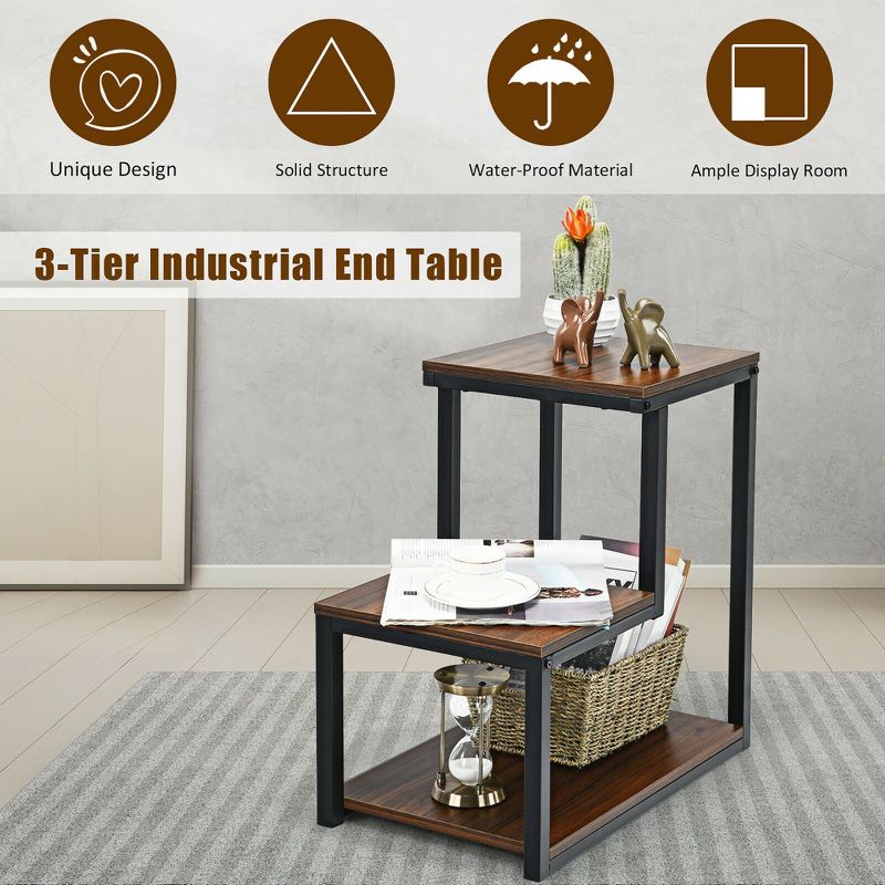 Costway 3-Tier End Table Side Table Night Stand W/ Storage Shelf for Living Room, 4 of 10