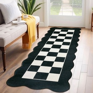 Modern Checkered Bordered Area Rug Machine Washable Rug - 1 of 4