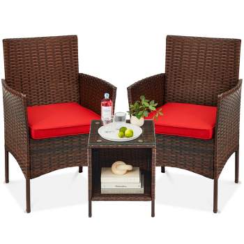 Best Choice Products 3-Piece Outdoor Wicker Conversation Patio Bistro Set, w/ 2 Chairs, Table