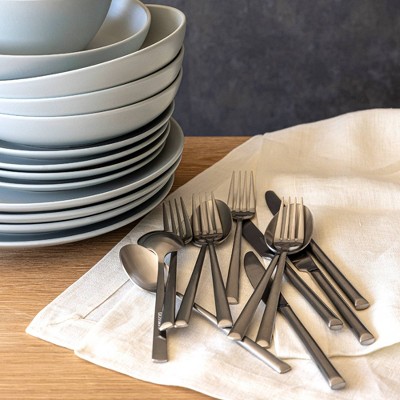 over&back 20pc Modern Flatware Set Brushed Stainless: 18/8 Stainless Steel, Service for 4, Dishwasher-Safe, BPA-Free