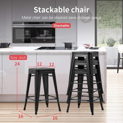 Set of 4 Black Metal 24" Stackable Bar Stools