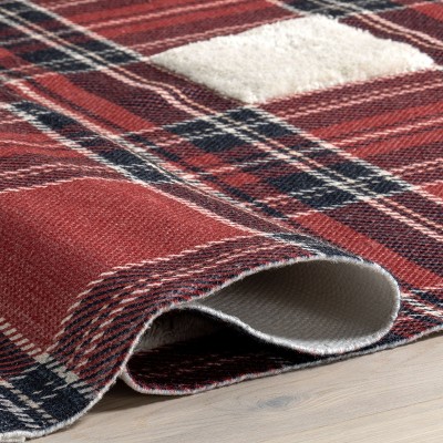 Red and Beige Wool Synthetic Checkered Plaid Area Rug 2' x 3'