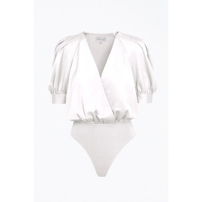 Women's MAE WRAP-EFFECT SATEEN BODYSUIT - adelyn rae