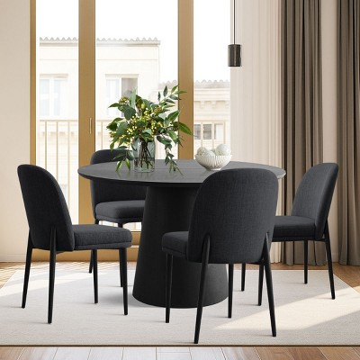5 Piece Dining Set for 4,Black Extendable Dining Table with 4 Upholstered Armless Dining Chairs for Dining Room,Kitchen-Maison Boucle
