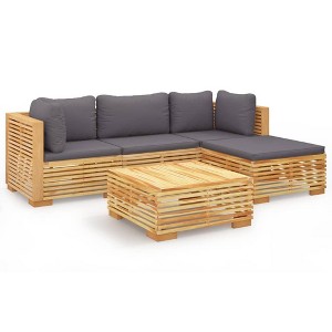 vidaXL 5-Piece Lounge Set with Cushions - Solid Teak Wood Patio Furniture - Dark Gray Cushions - Includes Sofas, Footrest, and Table - 1 of 4