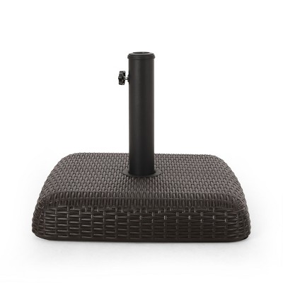 GDFStudio Littleton Outdoor 66lbs Plastic and Concrete Square Wicker Umbrella Base, Brown