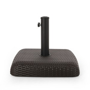 GDFStudio Littleton Outdoor 66lbs Plastic and Concrete Square Wicker Umbrella Base, Brown - 1 of 4