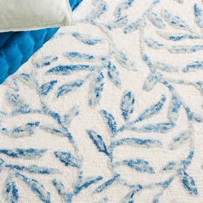 Ivory and Blue Floral Hand-Tufted Wool Area Rug, 5' x 8'