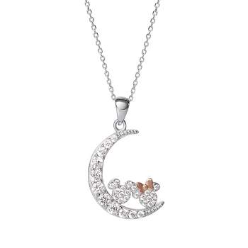Disney Mickey and Minnie Mouse Sterling Silver Cubic Zirconia Moon Pendant Necklace, 18"