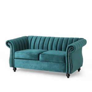 Glenmont Modern Glam Channel Stitch Velvet Loveseat with Nailhead Trim - Christopher Knight Home - 1 of 4
