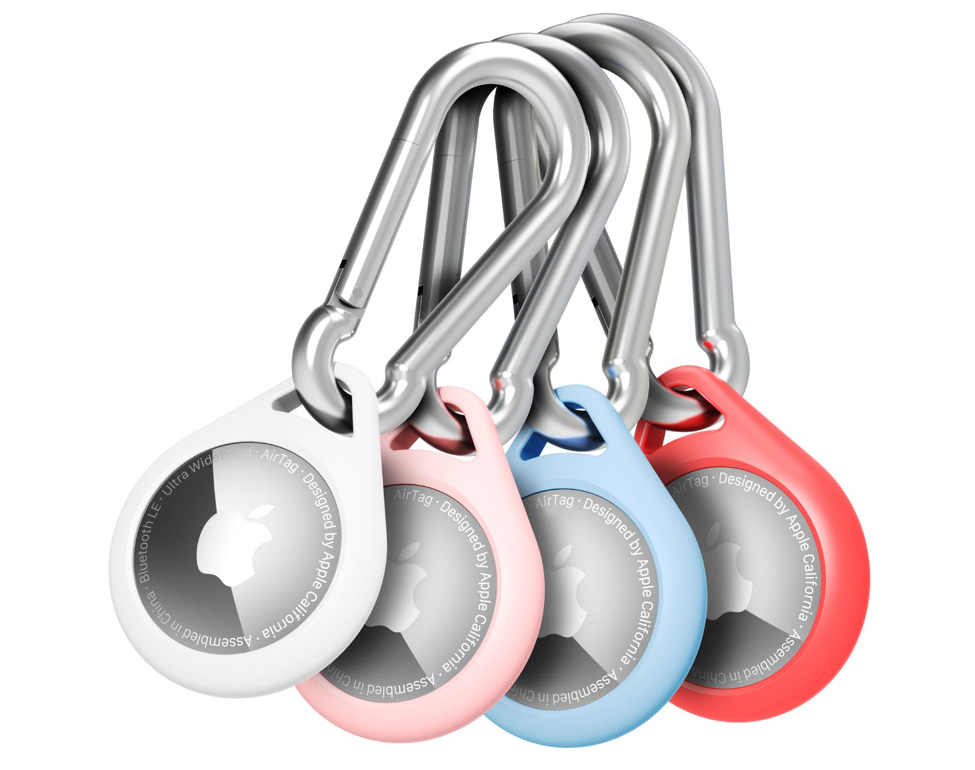 Vena 4 Pack For Apple AirTag Holder, AirTag Keychain Silicone, AirTag Case Cover with Carabiner For Pet Dog Cat Collar Luggage Backpack Kids Elderly