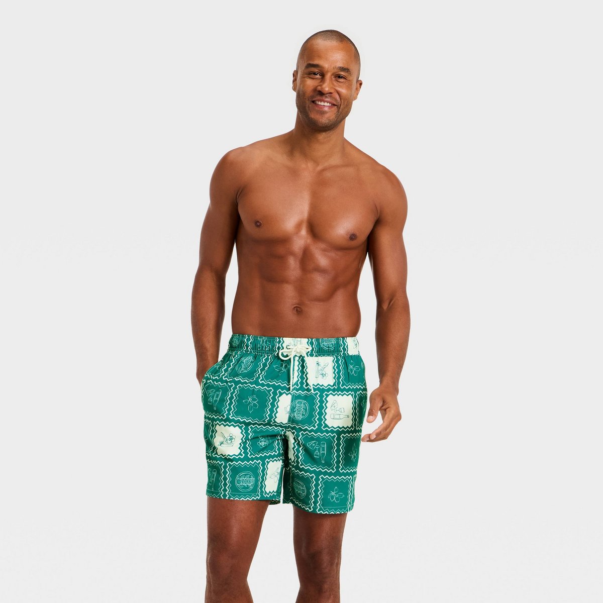 Мужские брюки Goodfellow & Co Men's 7'' Patterned Swim Trunks - Goodfellow & Co™ Green Tile XS — фото 3