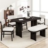 6 PCS Upholstered Farmhouse Style Dining Set, Wood Table with Curved Legs, Rubber Wood Frame Bench and Chairs with Cushions-Baofuwish - 2 of 4