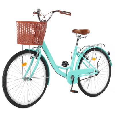 24/26 Inch Women's Beach Cruiser Bike, Women's Bike with Basket, Single Speed, Straddle Bike, Commuter Bike, Women's Adult with Adjustable Seat
