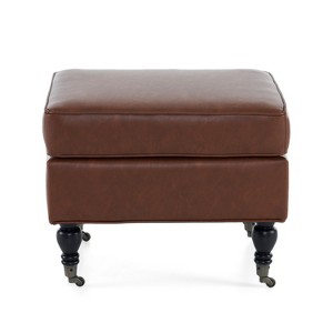 Christopher Knight Home Murphy Faux Leather Ottoman with Rubberwood Legs and Casters, Brown - 1 of 4