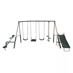 XDP Recreation Crestview Outdoor Play Kids Backyard Playset Swing Set with 2 Swings, Slide, Stand N Swing, Fun Glider, & See Saw, Ages 3 To 8