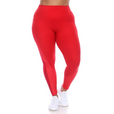 Plus Size High-Waist Mesh Fitness Leggings Red 3X - White Mark