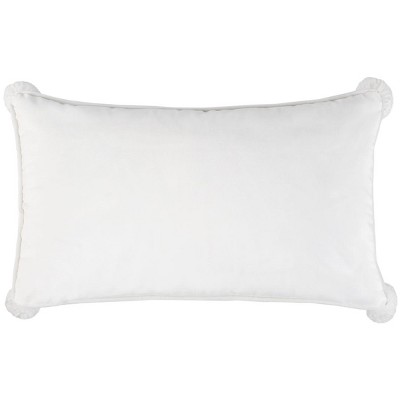 Nutmeg Brown and White Polyester Throw Pillow with Pom Poms