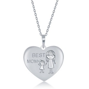 Bella Silver Sterling Silver Engraved 'Best Mom' Mom and Daughter Heart Necklace - Silver - 16+2 Inch - 1 of 2