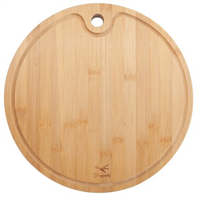 Bamboo Round Chopping Board with Juice Groove in Natural Brown-Pemberly Row