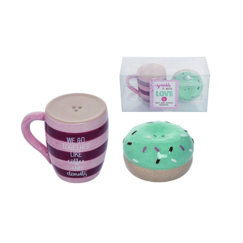 Transpac Valentines Day Coffee and Donut Dolomite Salt and Pepper Shakers Collectables Multicolor 5.65 in. Set of 2, 1 of 6