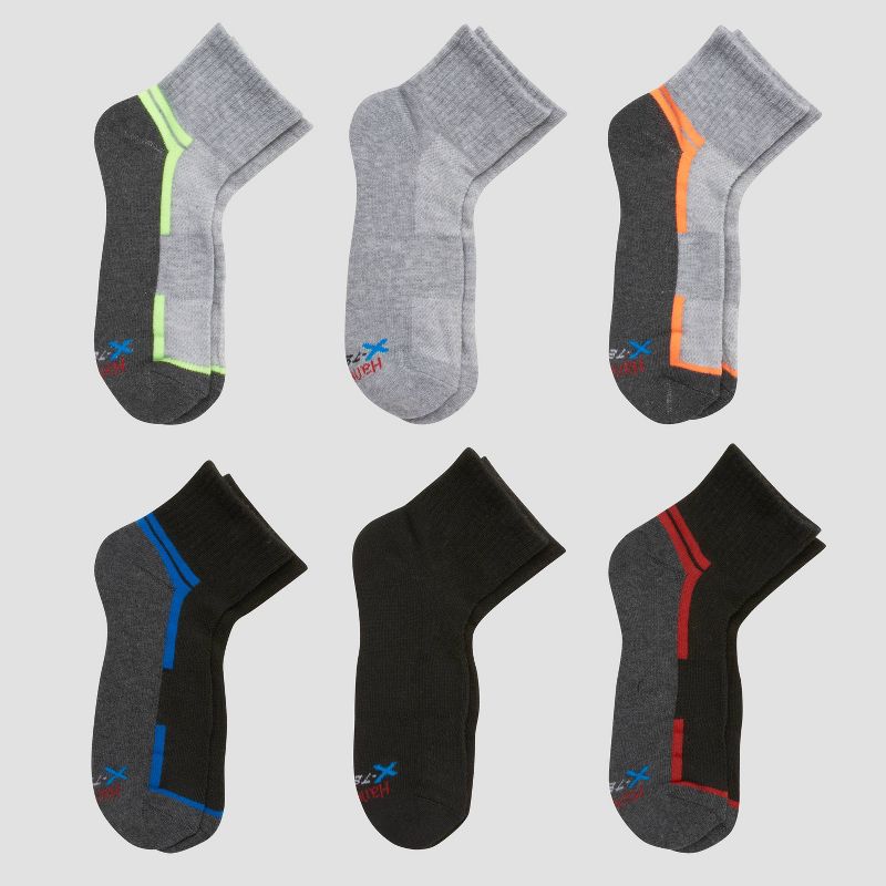 Hanes Premium Boys' 6pk Ankle Athletic Socks - Colors May Vary, 1 of 5