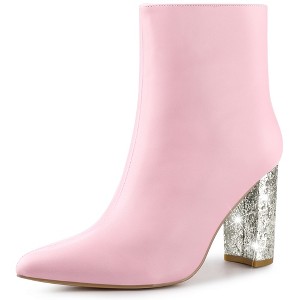Perphy Women's Fashion Pointy Toe Zipper Sparkly Glitter Chunky Heels Ankle Boots - 1 of 4